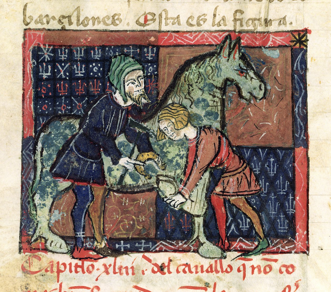 Ms 214 fol.46v Bir ata nal takmak, Libro de Menescalcia y Albeyteria