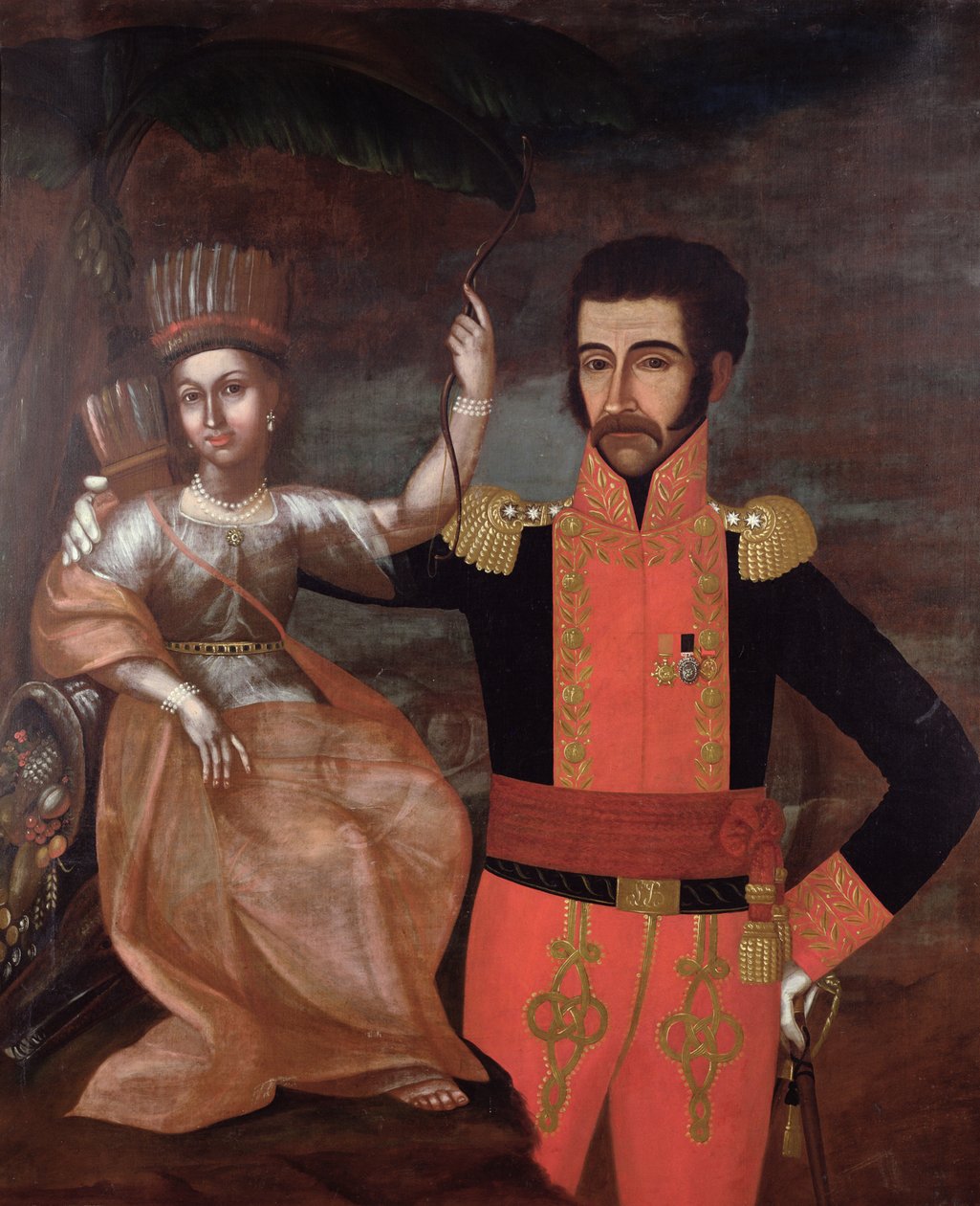 Simon Bolivar (1783-1830) ve Kızılderili Kadın by Spanish School