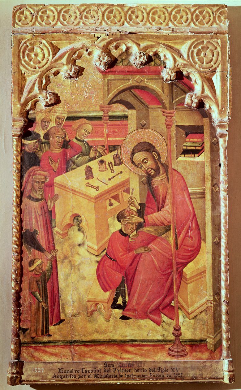 St. Luke Bir Adamın Kafasını Çalıştırma, c.1400-30 by Spanish School