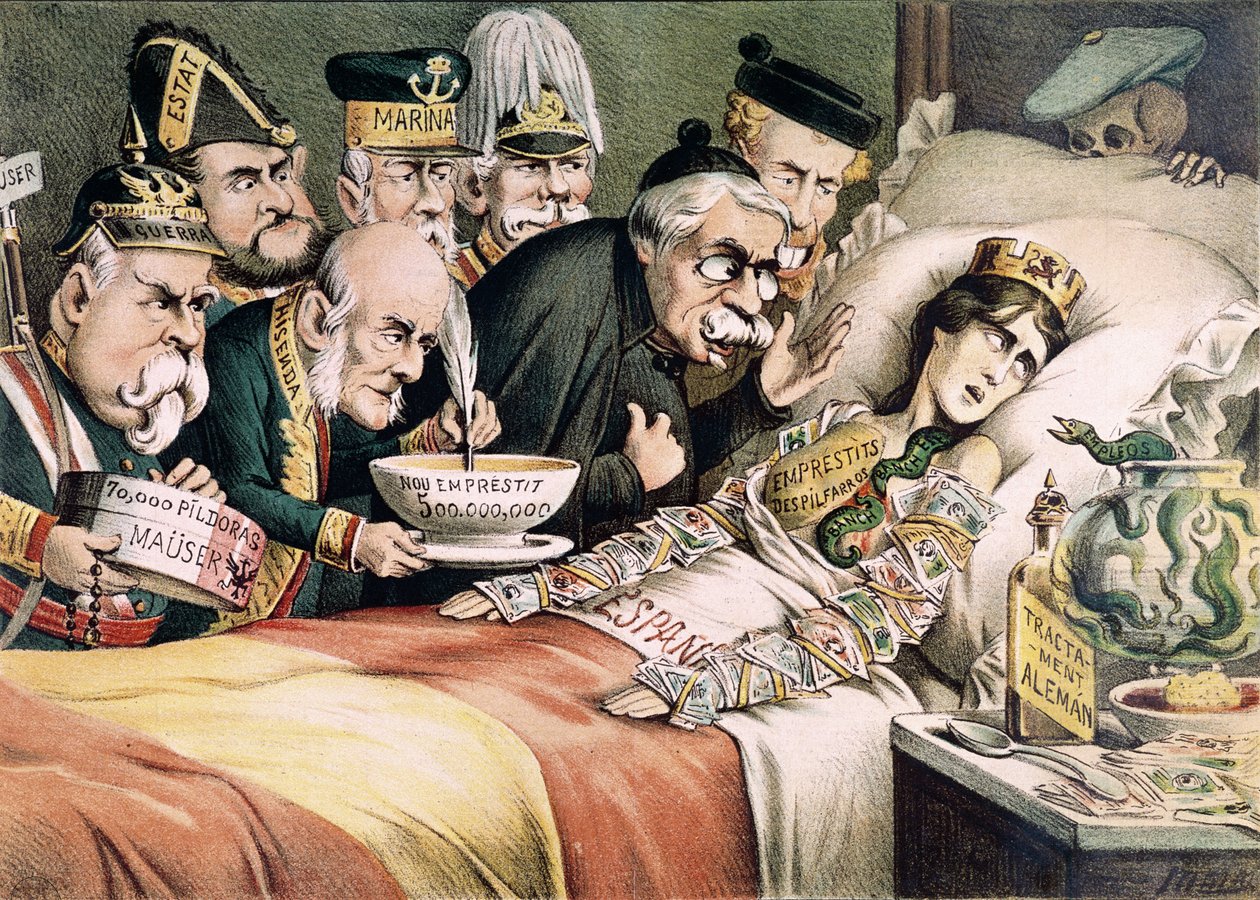 Bir Şehitin Acıları, İspanyol ekonomik krizine ilişkin karikatür, 1892 by Spanish School