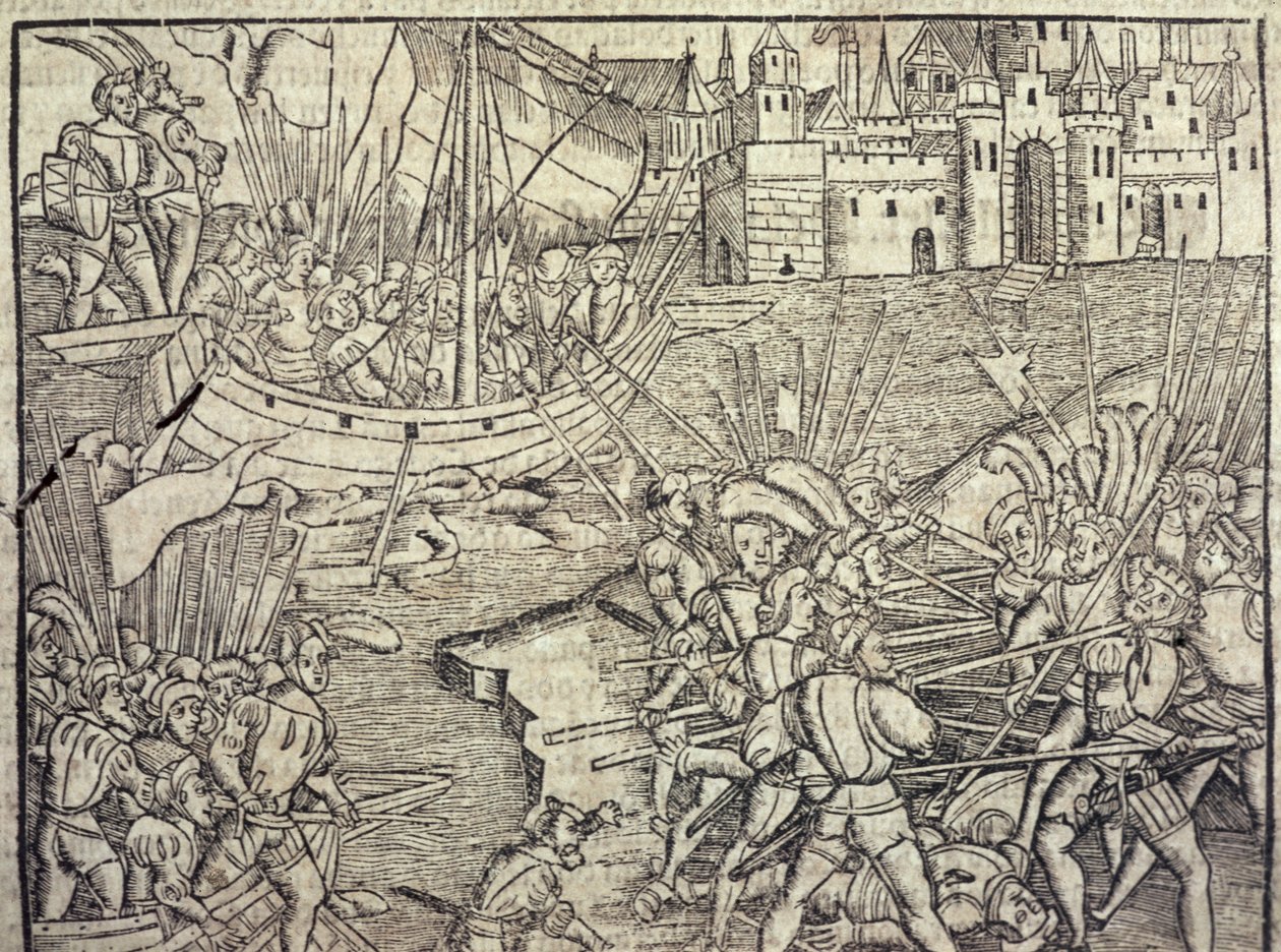 Peru'nun Fethi, Francisco Lopez de Gomara (d.1510) 1554 (gravür) tarafından 'Hindistanlar ve Yeni Dünya'nın Genel Tarihi'nden bir çizim by Spanish School