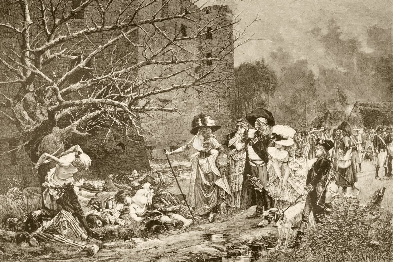 Fransız Devrimi sırasında Fransa'nın Machecoul katliamı, Francois Flameng'in 'Album Artistico'dan bir resminden sonra, c.1890 (lito) yayınlandı by Spanish School