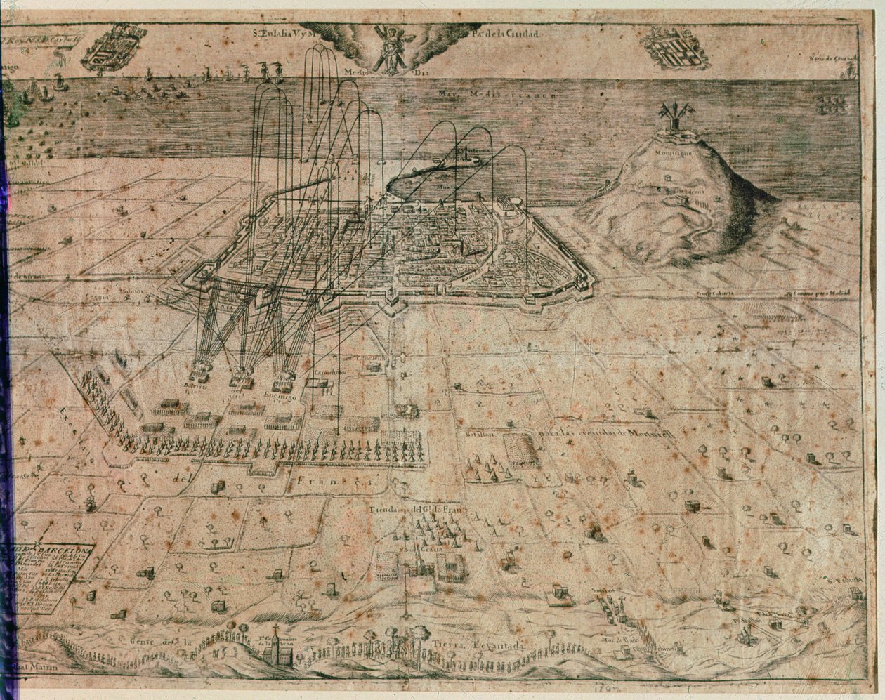 1640-52 Orakçılar Savaşı sırasında Kral IV. Philip'in birlikleri tarafından Barselona şehrinin kuşatması (gravür) by Spanish School