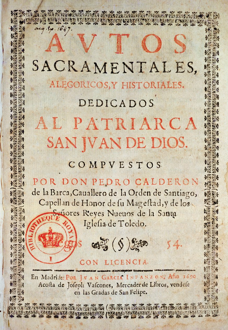 Pedro Calderon de la Barca (1600-81) tarafından yazılan Los Autos Sacramentales