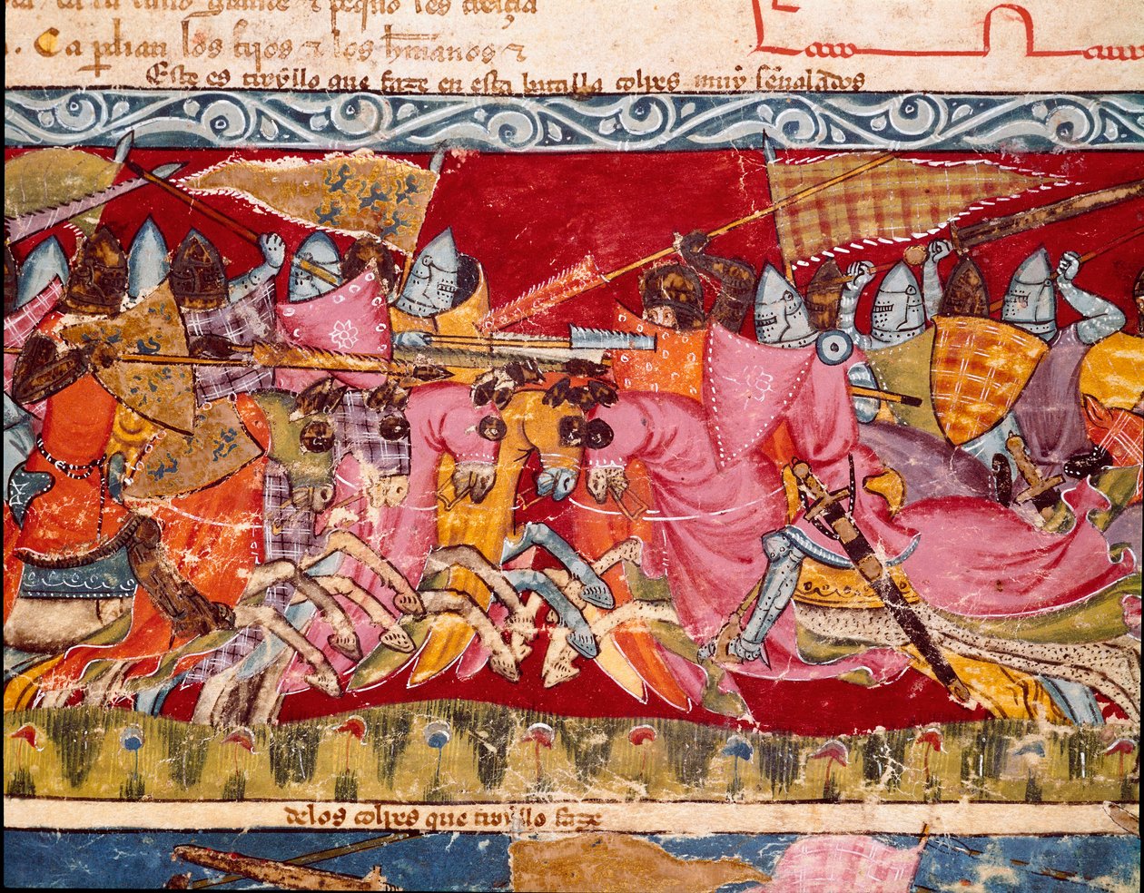 Truva Savaşı: Yunanlılar ve Truvalılar arasındaki savaş. İspanyol el yazması “Codex Benito de Santa Mora”dan bir minyatürden detay by Spanish School