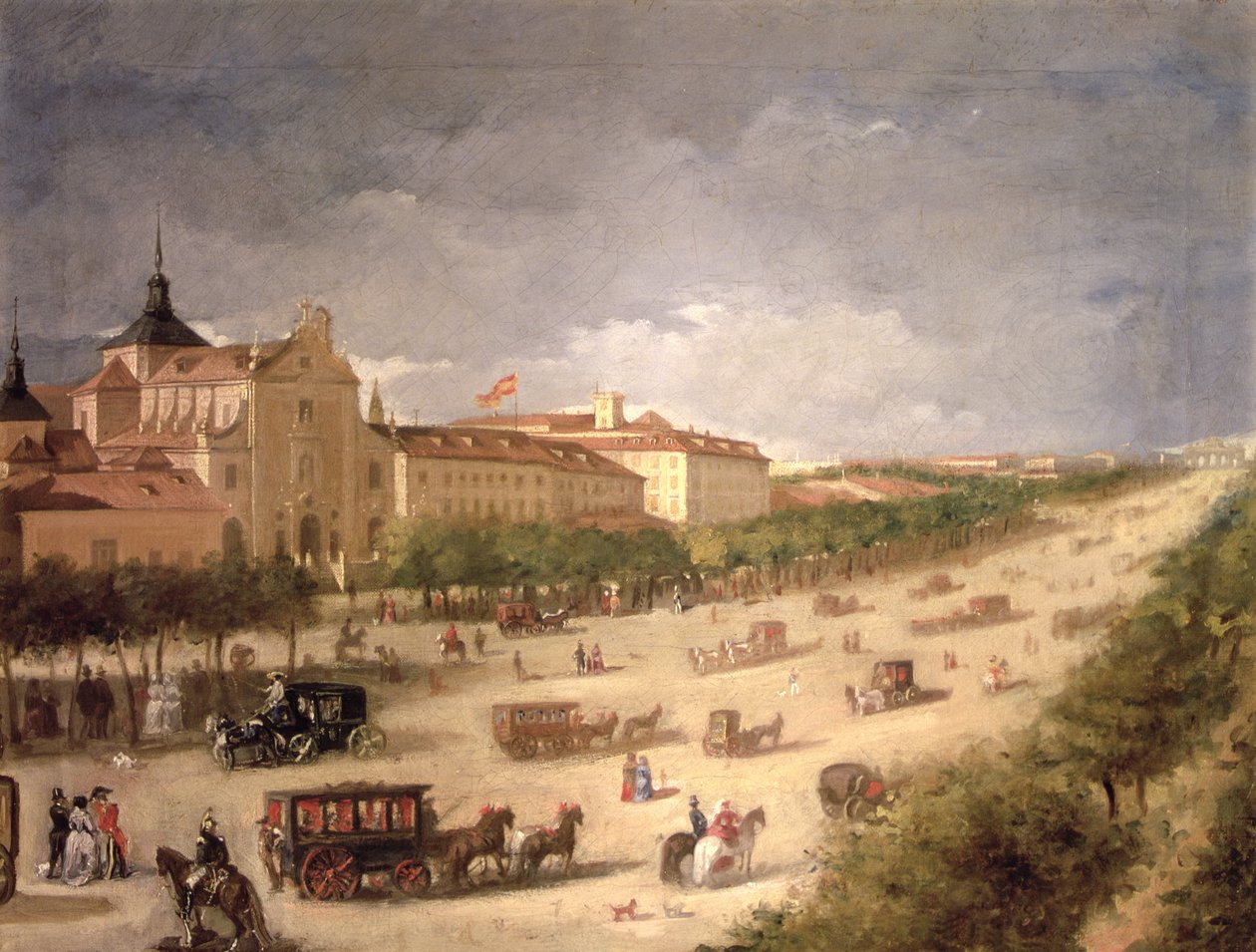 Calle de Alcala'nın görünümü, Madrid (tuval üzerine yağlı boya) by Spanish School
