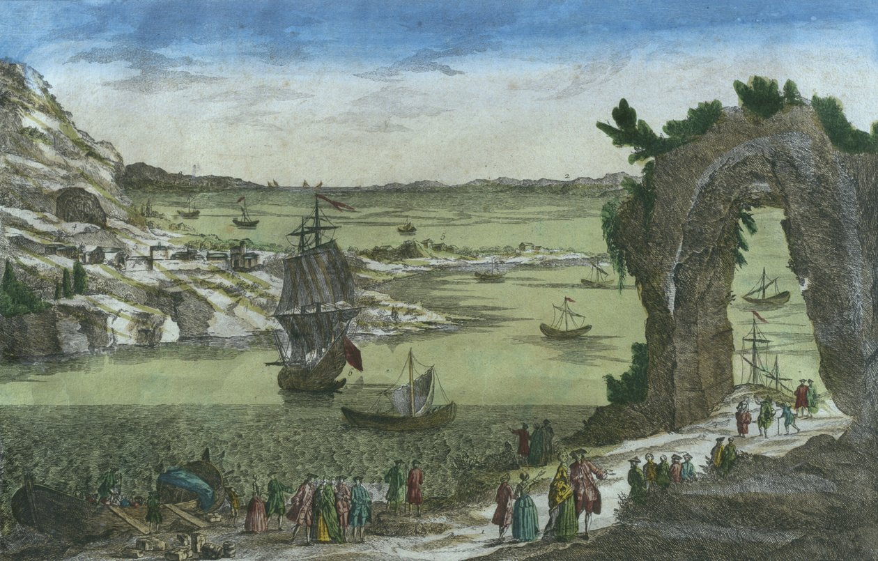 Yeni Cayenne limanında yeni koloni kurmak için Fransız çıkarmasının görünümü, Fransız Guyanası, 1762 by Spanish School
