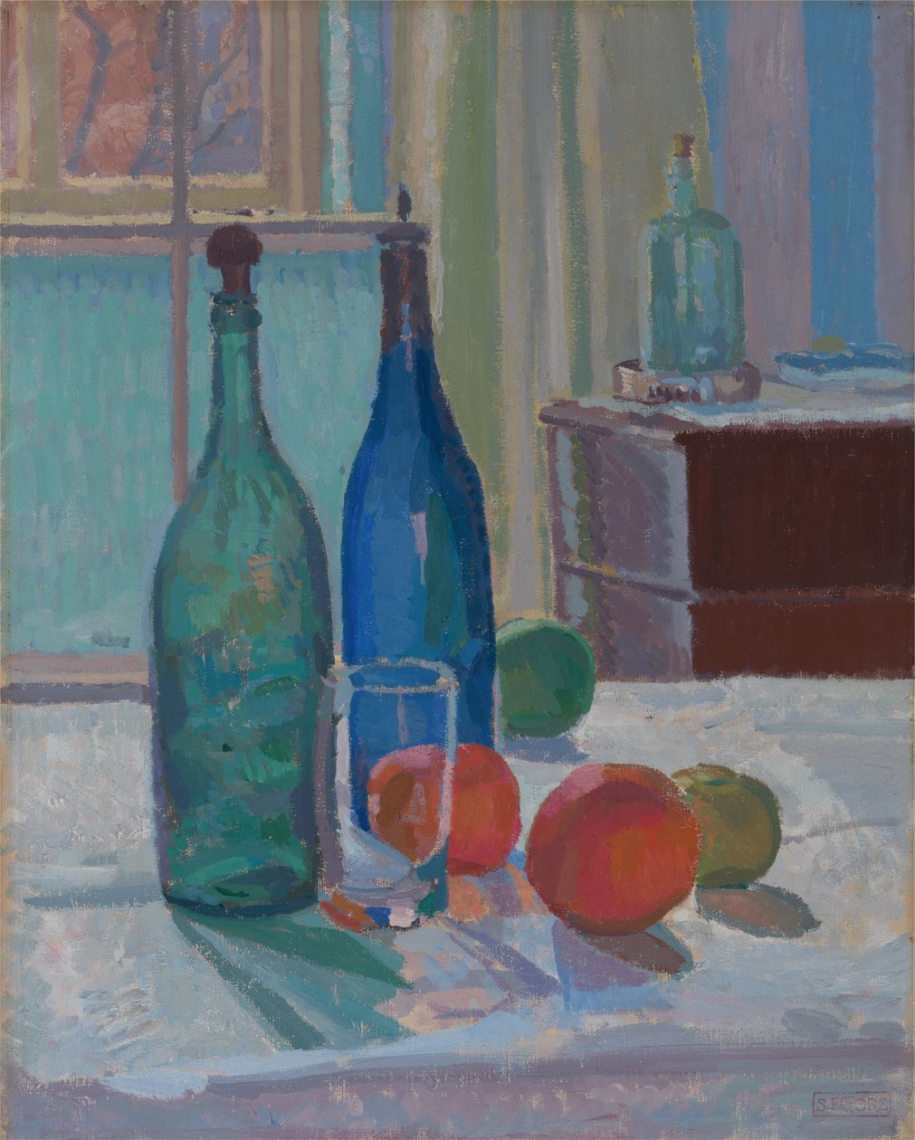 Mavi ve Yeşil Şişeler ve Portakallar by Spencer Frederick Gore