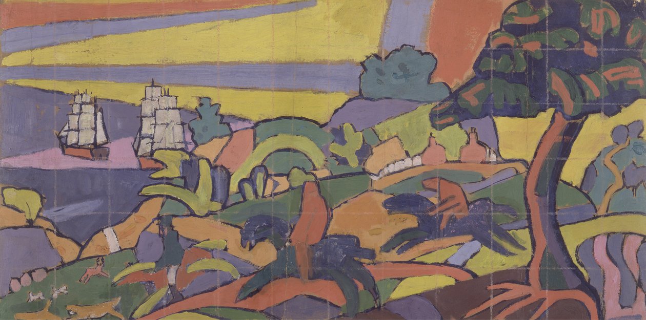 Kabare Tiyatro Kulübünde Geyik Avı Duvar Resmi Tasarımı, 1912 (kağıt üzerine yağlı boya ve tebeşir) by Spencer Frederick Gore
