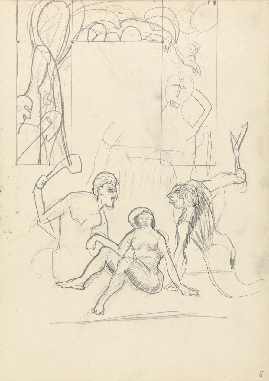 Dekoratif Kapı Tasarımı: Altın Buzağı Mağarası için İlkel İnsanlar (grafit) (ayrıntılı bilgi için bkz. 265070) by Spencer Frederick Gore