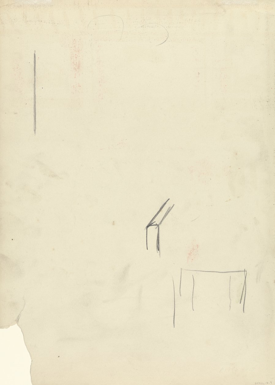 Altın Buzağı Mağarası için Tanımlanamayan Nesnenin Karakalem Çizimi (grafit) (rekto için bkz. 265067) by Spencer Frederick Gore
