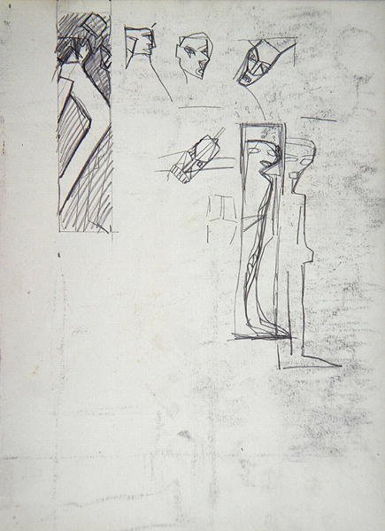 Dekoratif Panel Çalışması: Altın Buzağı Mağarası için Geometrik Figürler (grafit) (rekto için bkz. 265079) by Spencer Frederick Gore