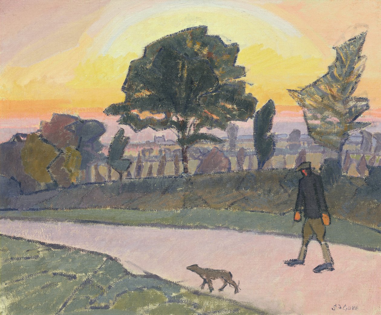 Gün Batımı, Letchworth, Adam ve Köpekle, 1912 by Spencer Frederick Gore