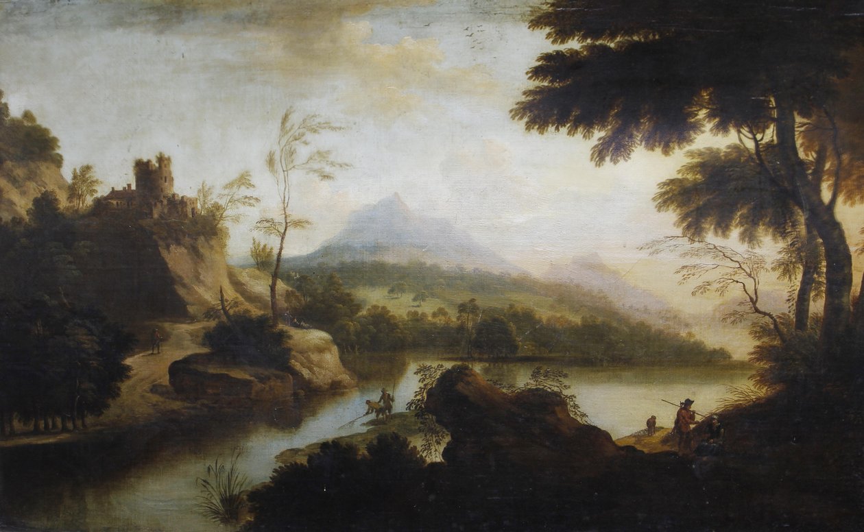 Ufukta Kartal yuvası olan bir capriccio by Sr. Circle of George Barret