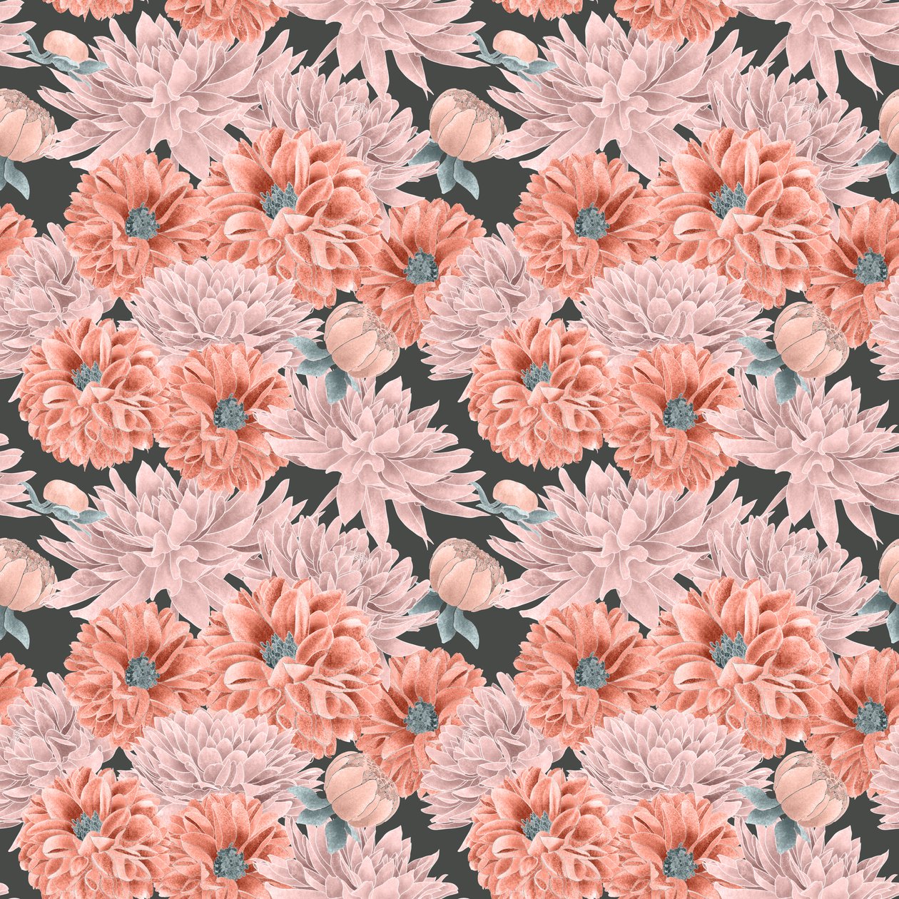 Dahlia kahraman deseni colorway 1, 2020 (grafit kalem ve dijital) by Stacy Hsu