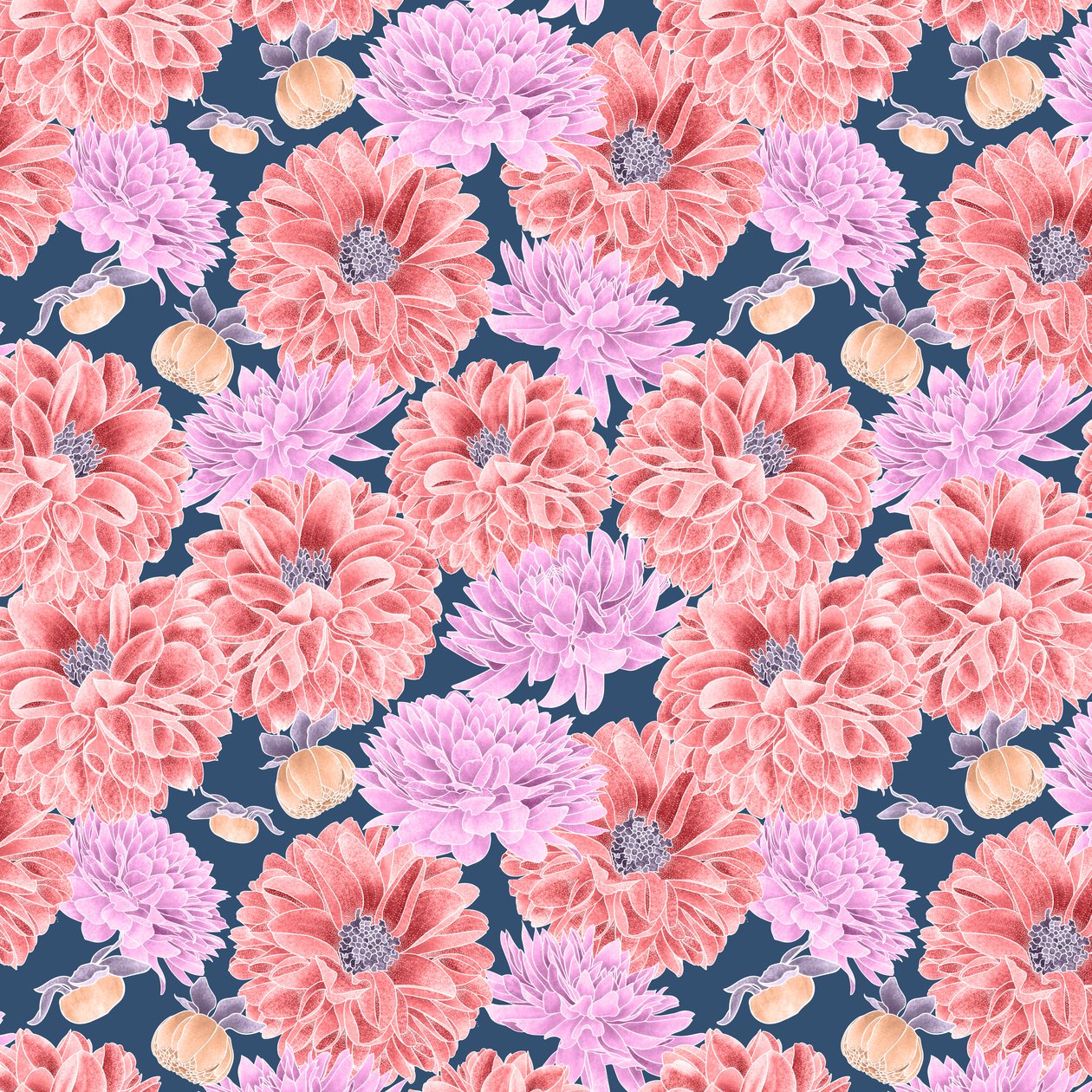 Dahlia kahraman deseni colorway 2, 2020 (grafit kalem ve dijital) by Stacy Hsu