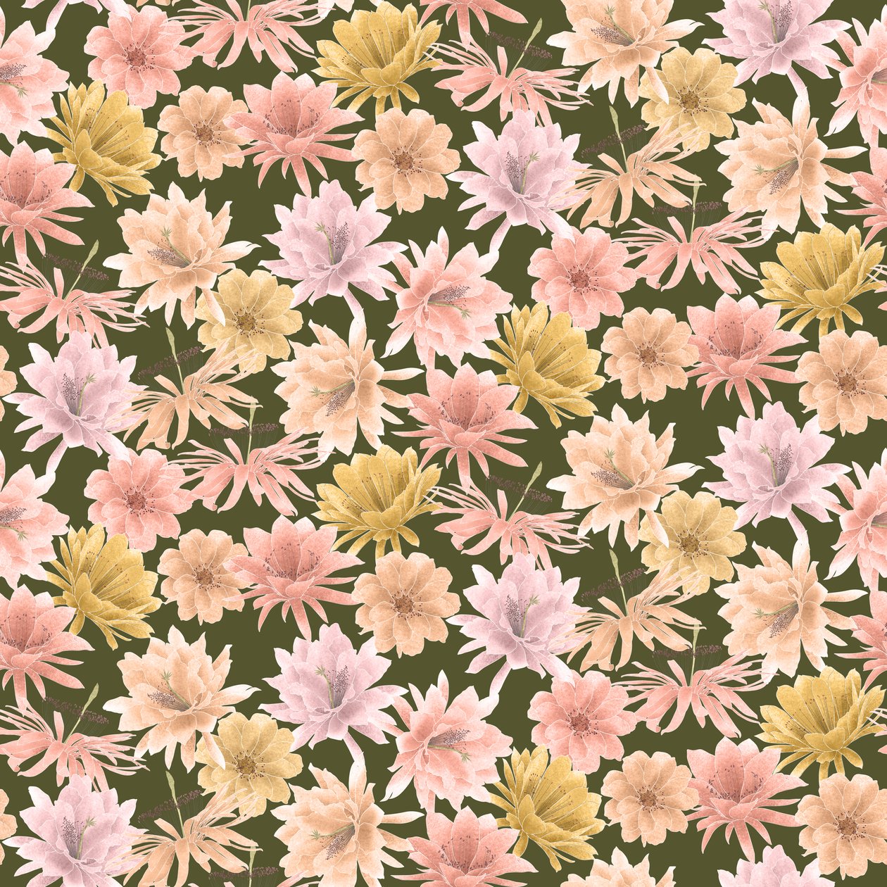 Mojave Desert Blooms deseni, 2021 (grafit kalem ve dijital) by Stacy Hsu