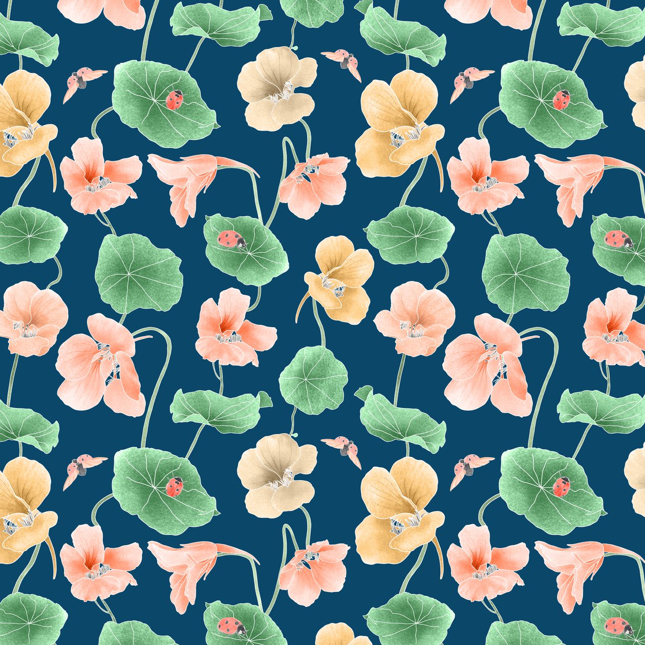 Nasturtium kahraman deseni colorway 2, 2020 (grafit kalem ve dijital) by Stacy Hsu