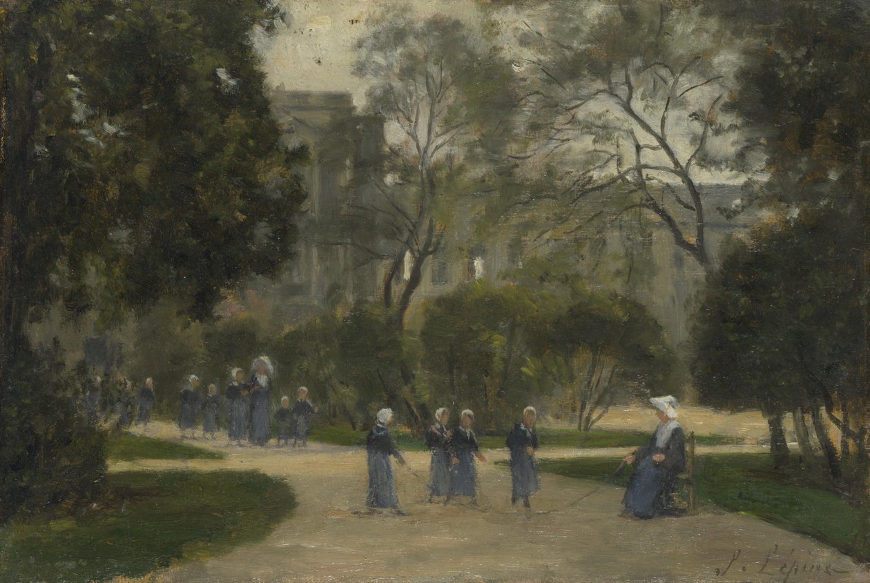 Rahibeler ve Kız öğrenciler, Tuileries Bahçeleri, Paris by Stanislas Victor Edouard Lepine