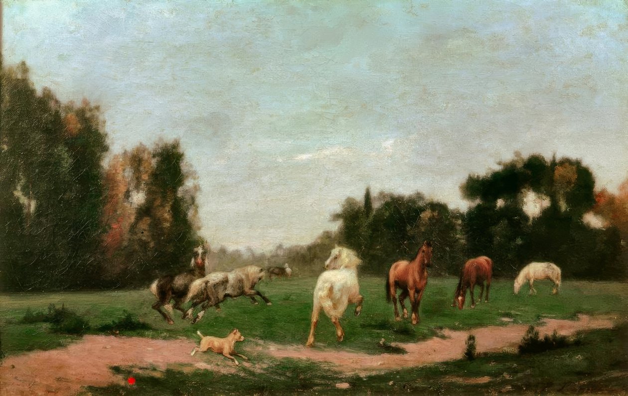 Çayırda koşan atlar by Stanislas Lepine