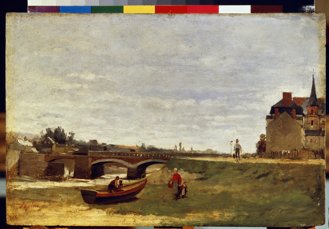 ""Payage au pont"" (Köprü ile manzara) Stanislas Lepine (1836-1892) 1870 tarafından yapılan resim yaklaşık olarak Dim. 26x39.5 cm Ermitaj Müzesi, Sankt Petersburg by Stanislas Victor Edouard Lepine