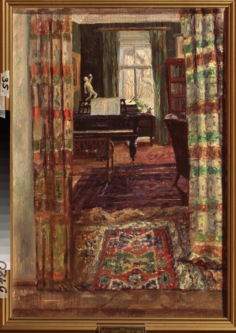 Bir kuyruklu piyano ile iç. Boyama Stanislav Yulianovich Zhukovsky (Zhukovsky) (1873-1944), tuval üzerine yağlı boya by Stanislav Joulianovitch Joukovski