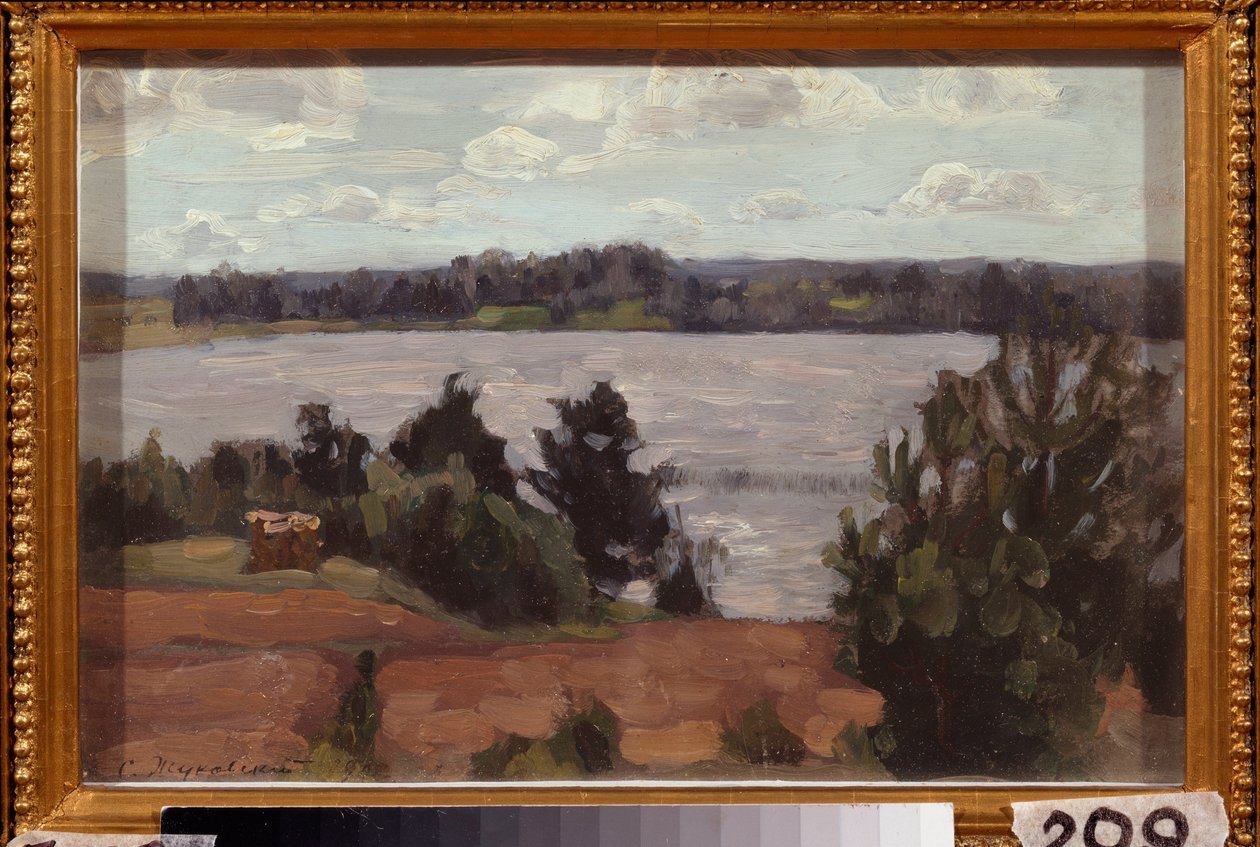 Gölün kıyısında. Stanislav Yulianovich Zhukovsky'nin (Zhukovsky) (1873-1944) çalışması, karton üzerine yağlı boya by Stanislav Joulianovitch Joukovski