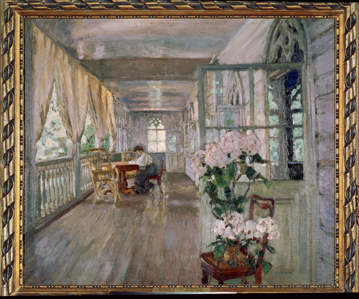 Bir malikanenin terası. Stanislav Yulianovich Zhukovsky'nin (Zhukovsky) (1873-1944) tablosu, tuval üzerine yağlı boya. Rus sanatı by Stanislav Joulianovitch Joukovski