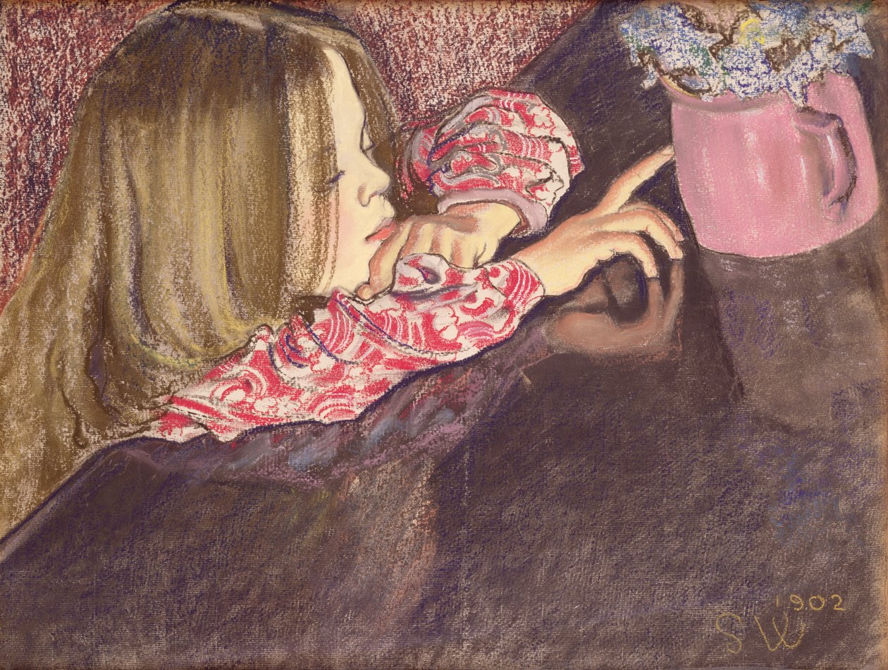 Çiçek Vazolu Kız, 1902 (kağıt üzerinde pastel) by Stanislaw Wyspianski