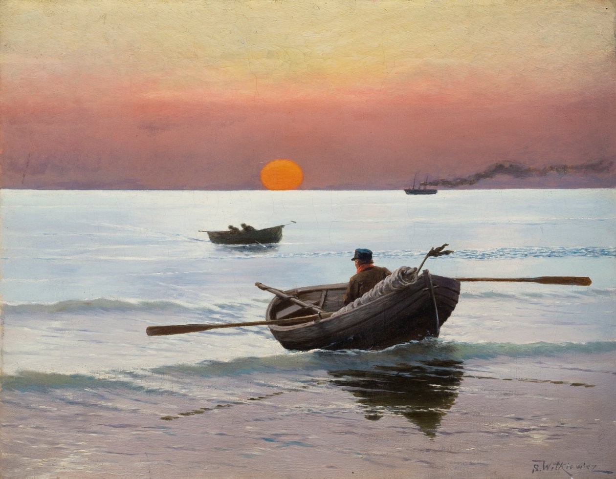 Denizde Gün Batımı (tuval üzerine yağlı boya) by Stanislaw Ignacy Witkiewicz