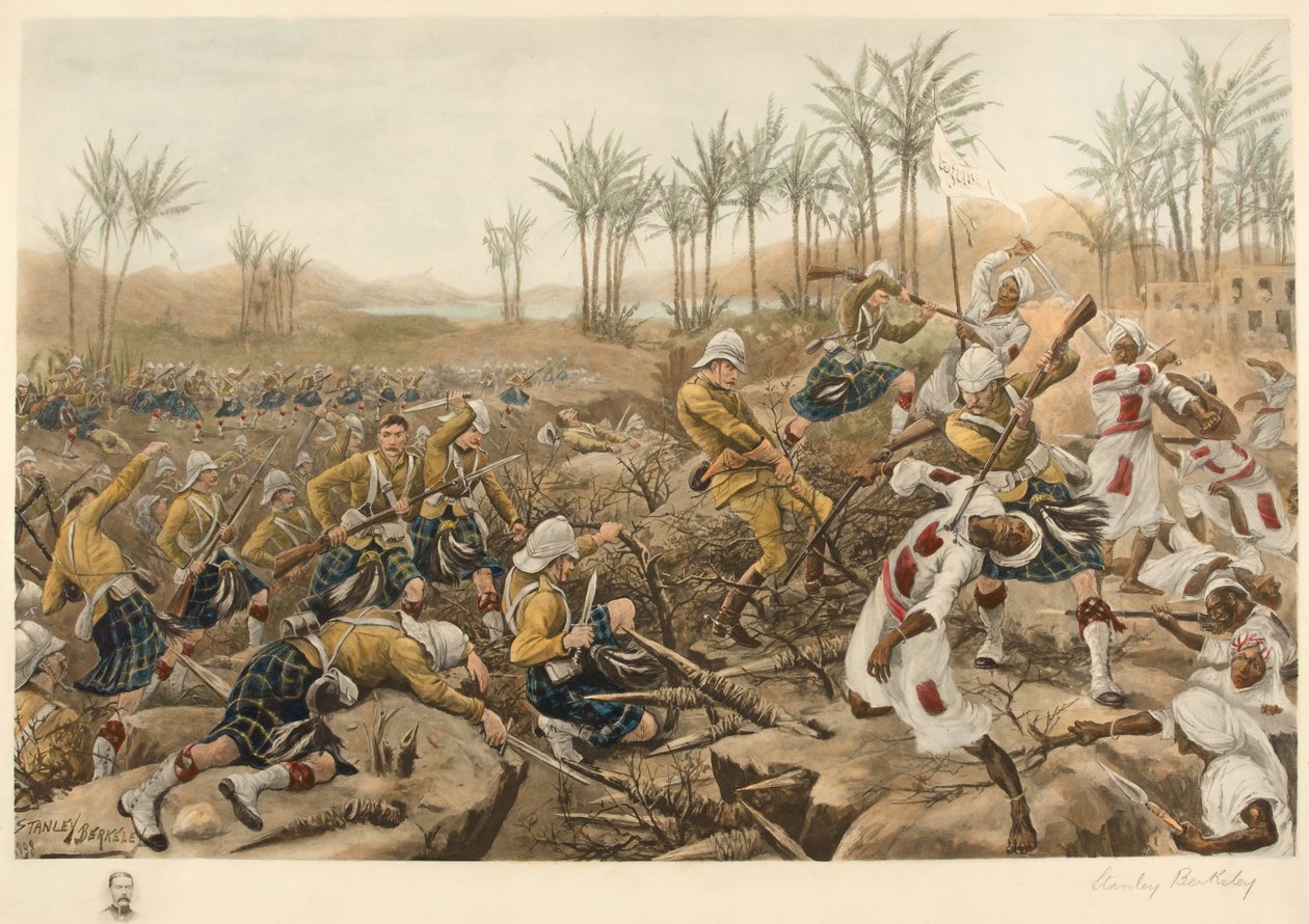 Cameron Highlanders bir şarampole, Atbara, 8 Nisan 1898 (fotolitografi) by Stanley Berkeley