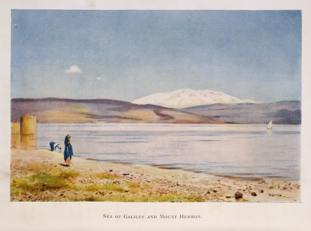Sea of Galilee towards Mount Hermon (in Syria), Palestine 1906 by Stanley Inchbold