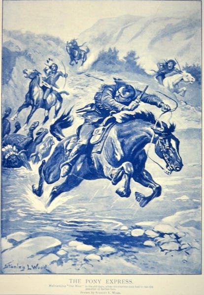 Kızılderililer tarafından takip edilen Pony Express (lito) by Stanley L. Wood