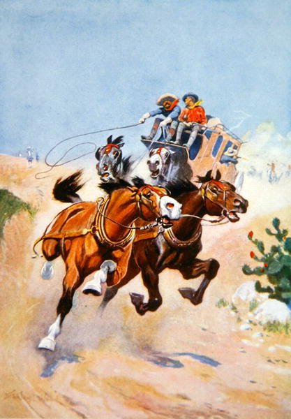 Kızılderililer tarafından takip edilen posta arabası (renkli taş) by Stanley L. Wood