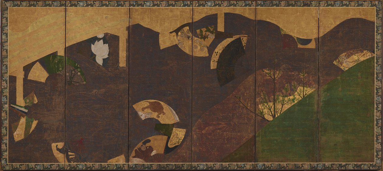 Sarmaşık sarmaşıkları, köprüler ve yüzen yelpazeler, Momoyama veya Edo dönemi, 17. yüzyılın başları. by Sôtatsu