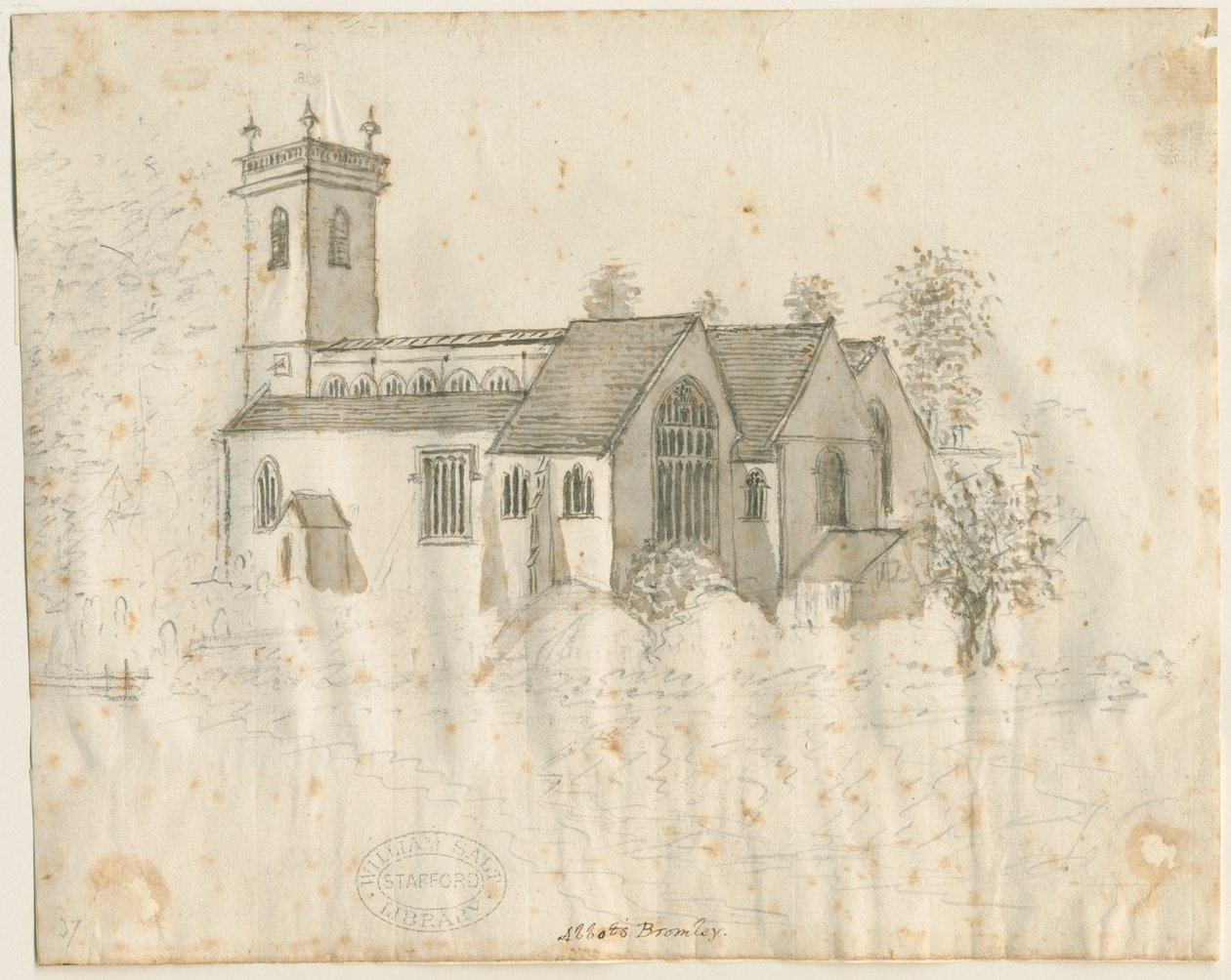 Abbots Bromley Kilisesi : hafif yıkamalı kalem kroki, nd [1762-1802] by Stebbing Shaw