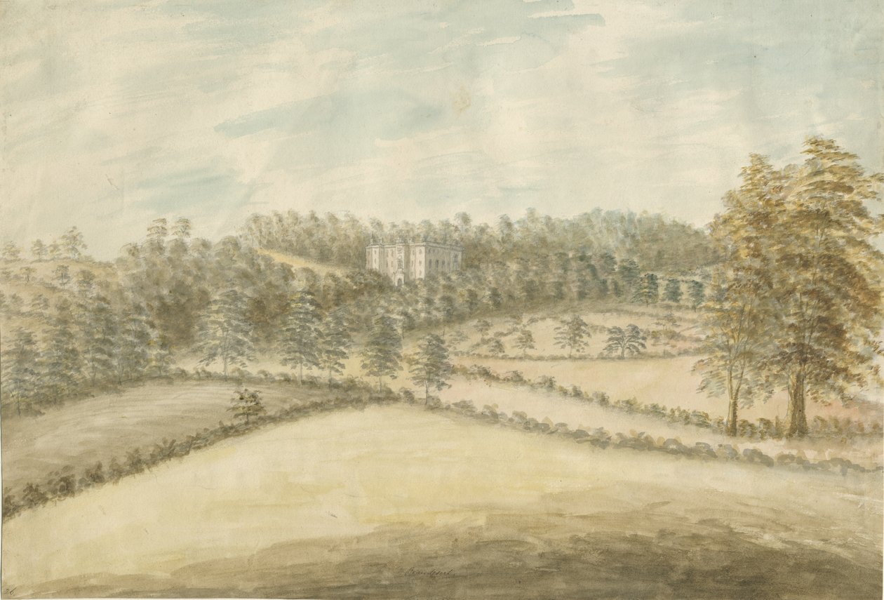 Beaudesert Hall ve Park: sulu boya, nd [1762-1802] by Stebbing Shaw