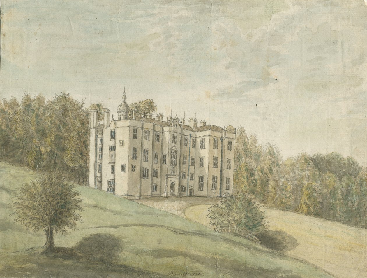 Beaudesert Hall ve Park: sulu boya, nd [1762-1802] by Stebbing Shaw