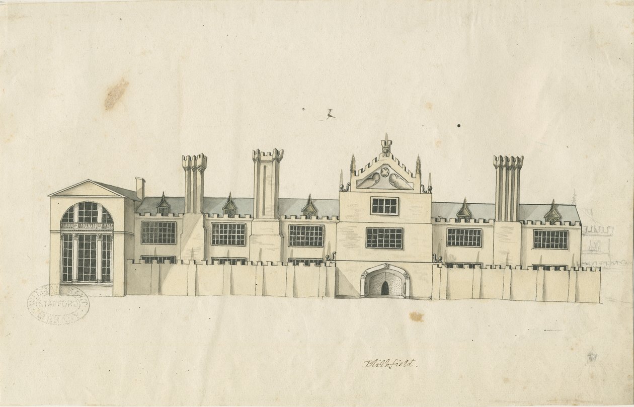 Blithfield Hall: renkli kalem çizimi ve [18. yüzyıl] (çizim) by Stebbing Shaw