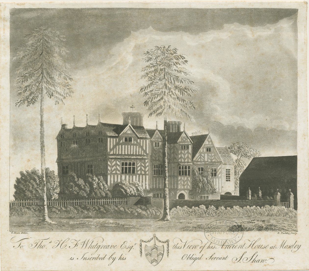 Bushbury - Moseley Old Hall: aquatint gravür ve [18. yüzyıl] by Stebbing Shaw
