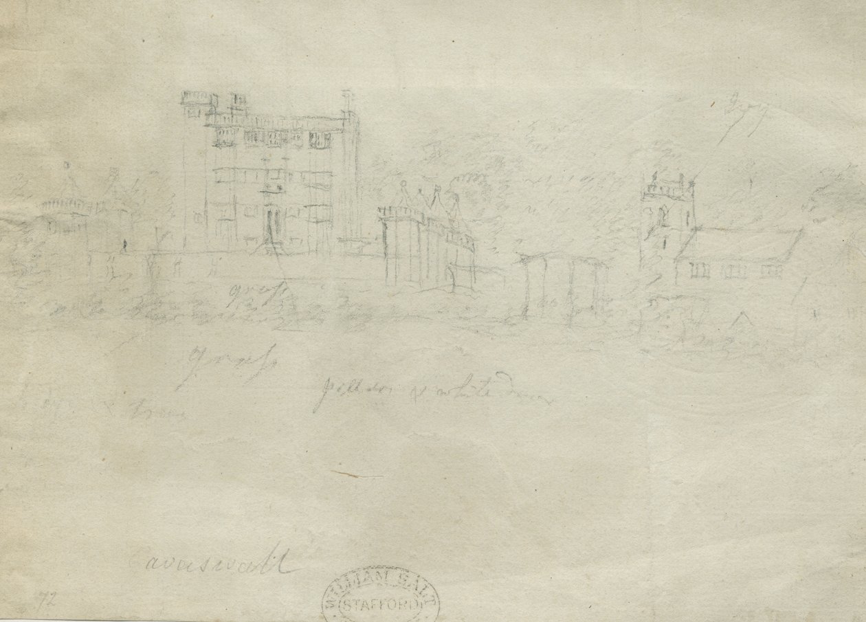 Caverswall Kalesi: karakalem, nd [c 1800] (çizim) by Stebbing Shaw