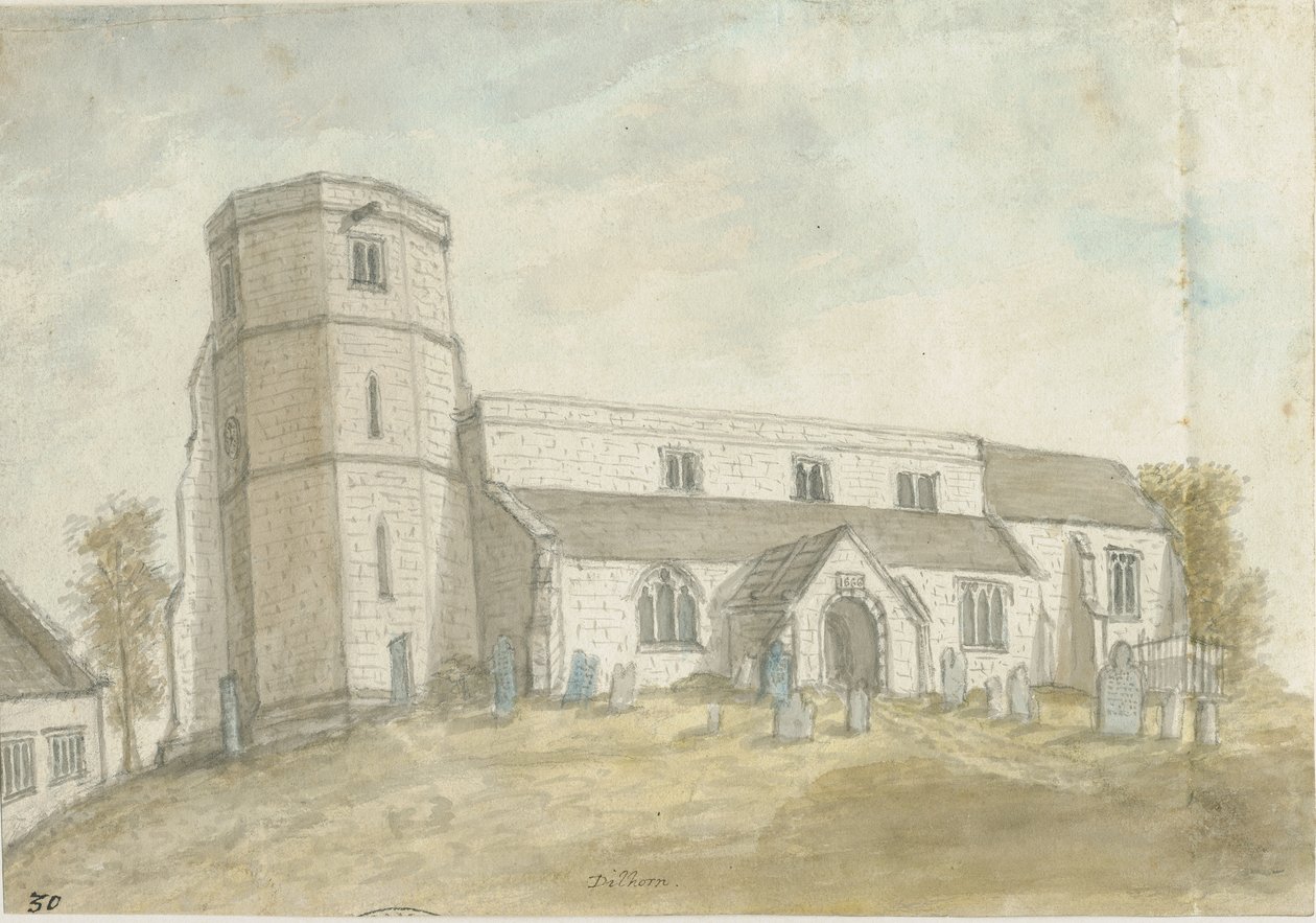 Dilhorne Kilisesi: sulu boya, nd [1762-1802] (resim) by Stebbing Shaw