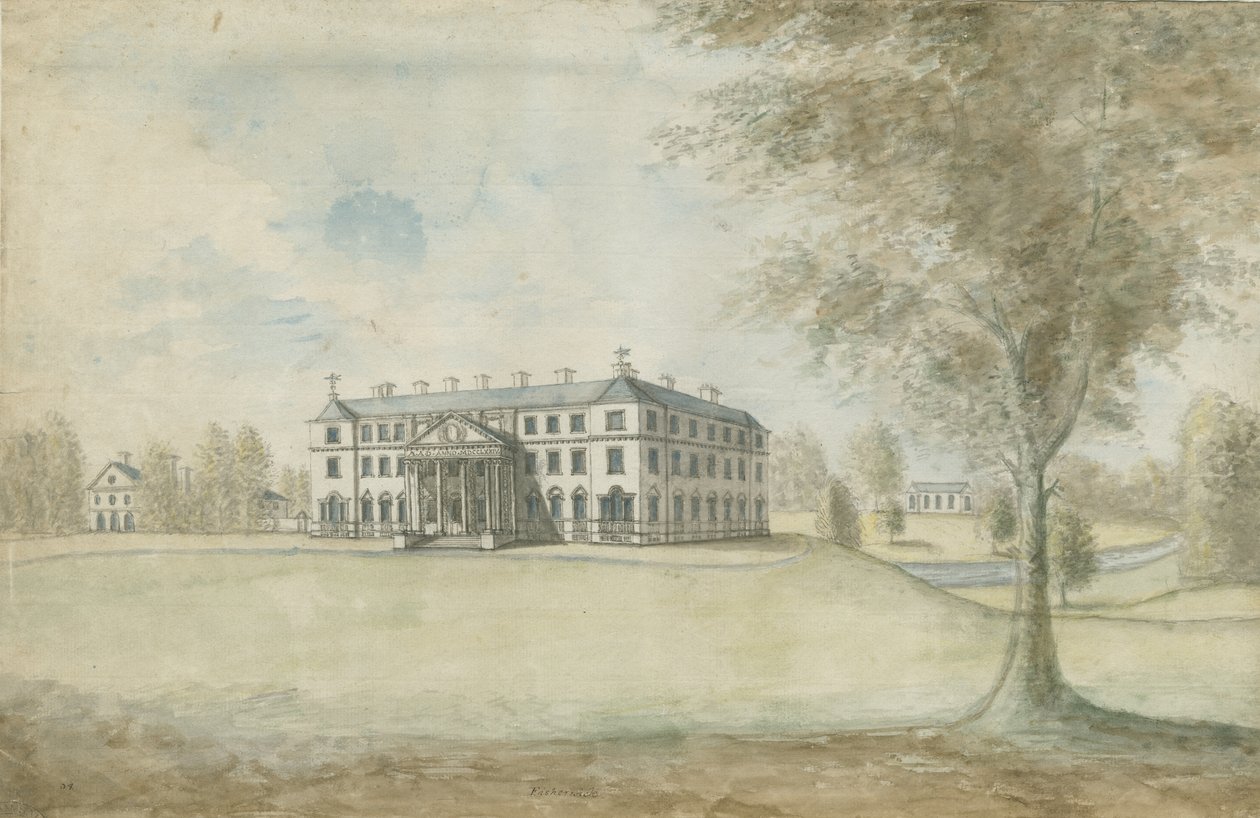 Fisherwick Hall: sulu boya, nd [1774-1802] by Stebbing Shaw