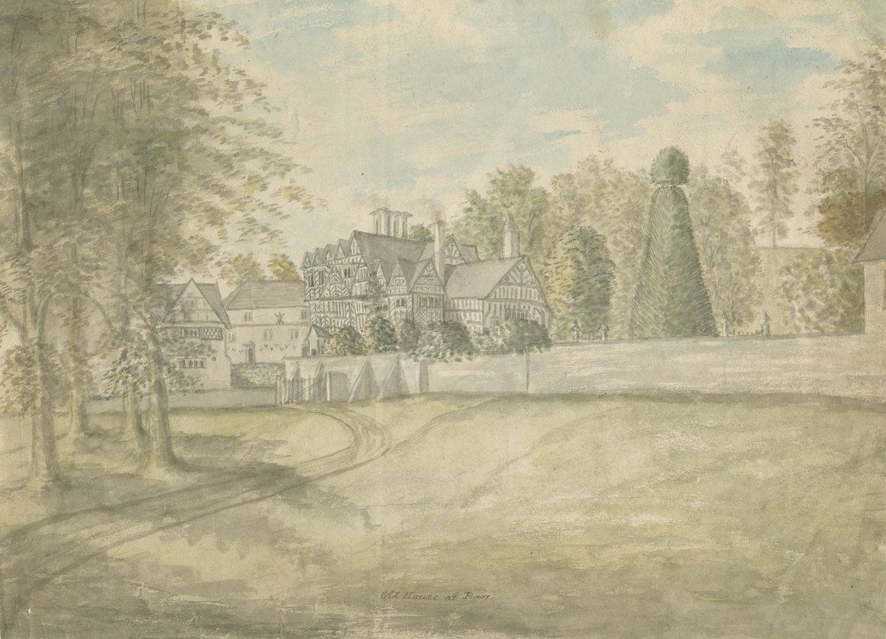 Great Barr Köyü - Eski Tudor Evi: sulu boya, nd [1762-1802] by Stebbing Shaw