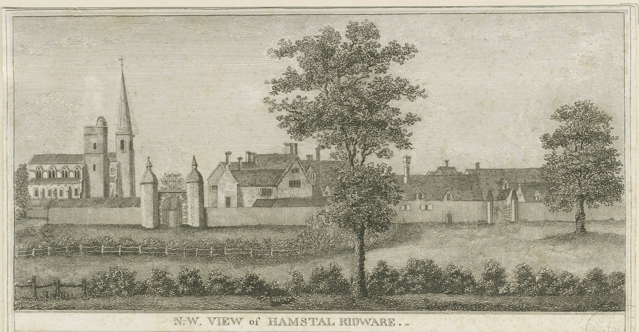 Hamstall Ridware - Kilise ve Malikane: gravür, nd [1762-1802] (baskı) by Stebbing Shaw