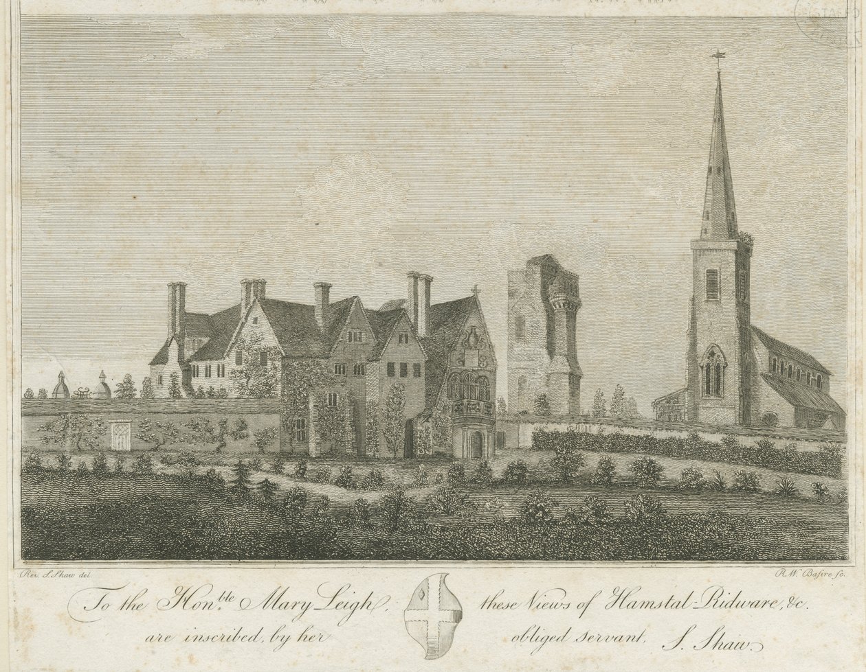 Hamstall Ridware - Kilise ve Malikane: gravür, nd [1762-1802] by Stebbing Shaw