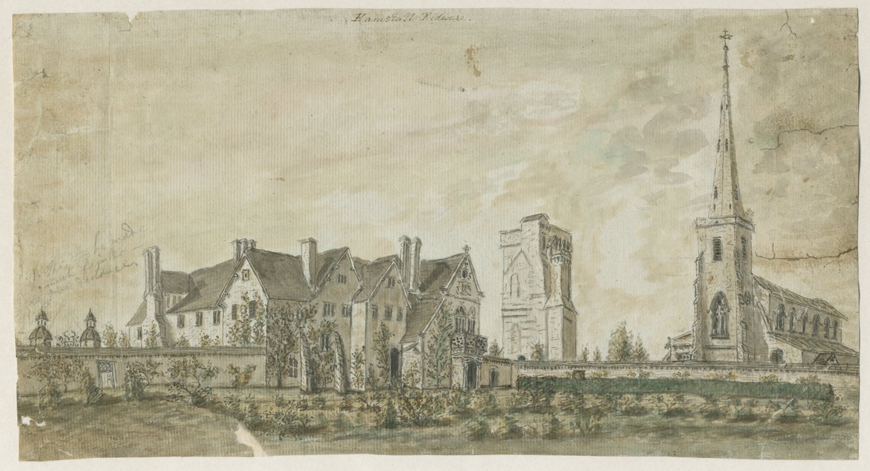 Hamstall Ridware - Kilise ve Malikane: sulu boya, nd [1762-1802] by Stebbing Shaw