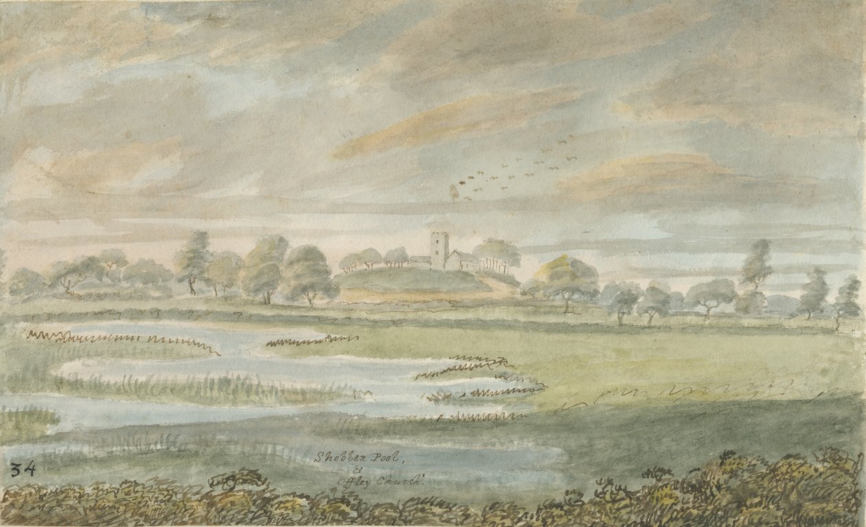 High Offley Kilisesi: sulu boya, nd [1762-1802] by Stebbing Shaw