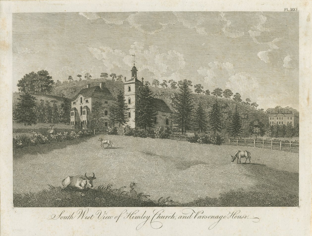 Himley Kilisesi ve Parsonage: gravür, nd [1762-1798] (baskı) by Stebbing Shaw