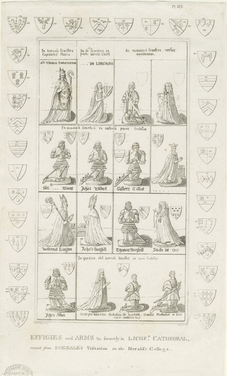 Lichfield Katedrali - Effigies and Arms: gravür, nd [1762-1798] (baskı) by Stebbing Shaw